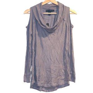 French Laundry Cold Shoulder Long Sleeve Cowl Neck Pullover Textured Small Gray